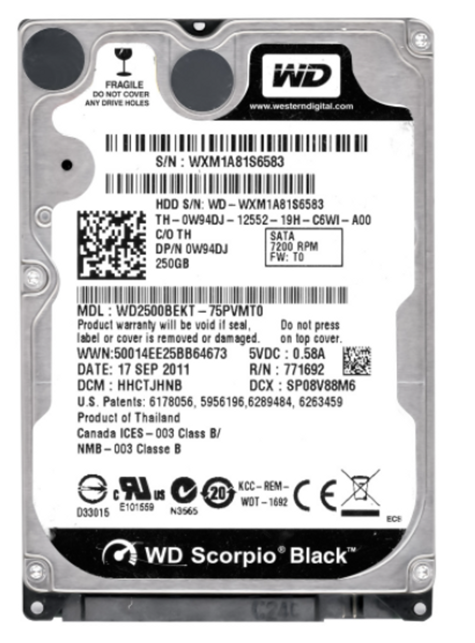 250GB Western Digital WD2500BEKT 7200rpm Internal Hard Drive (WD2500BEKT) Scorpio Black