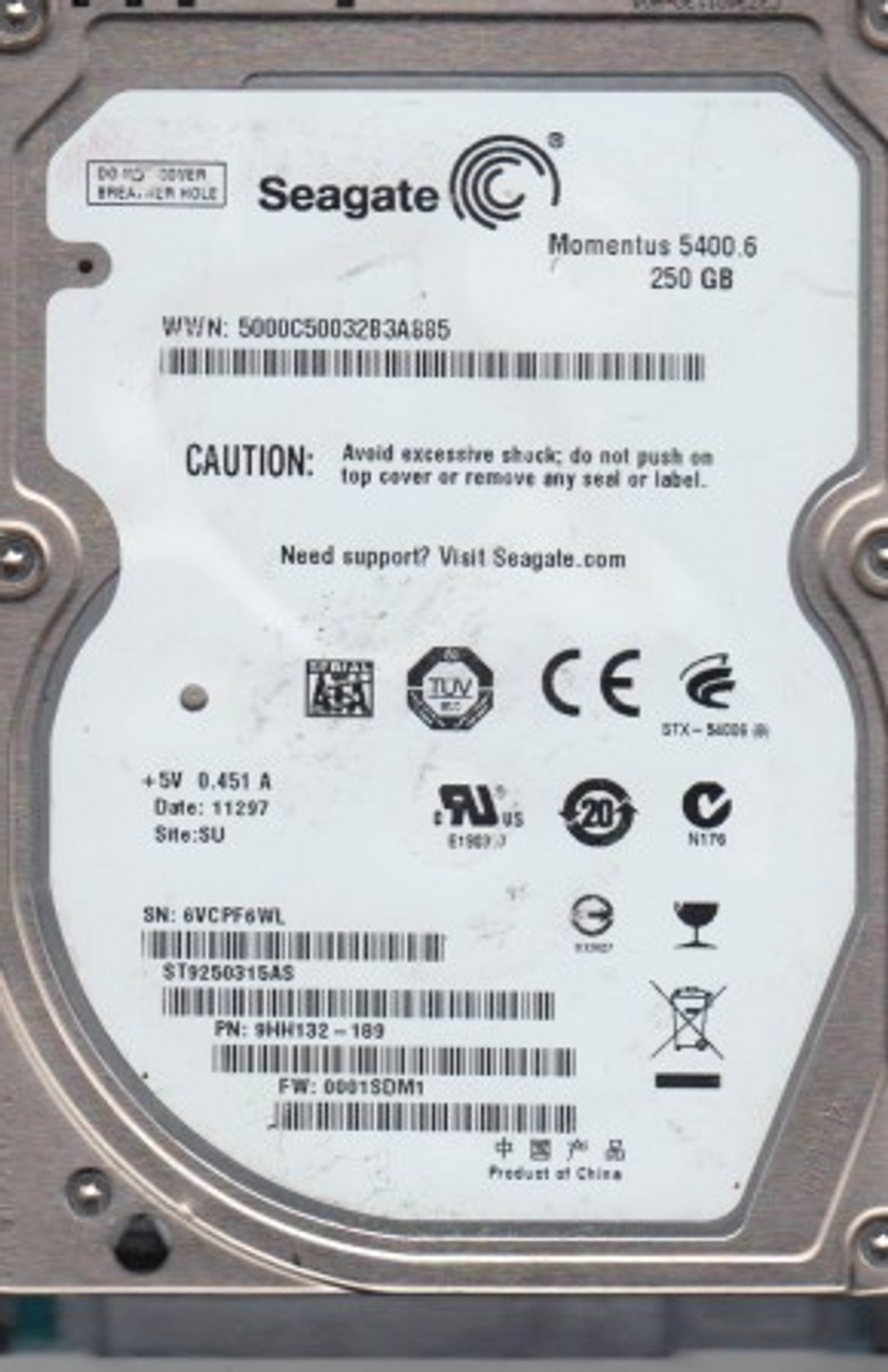 250GB Seagate Momentus 5400RPM 8MB 2.5" SATA Hard Drive ST9250315AS (9HH132-286)