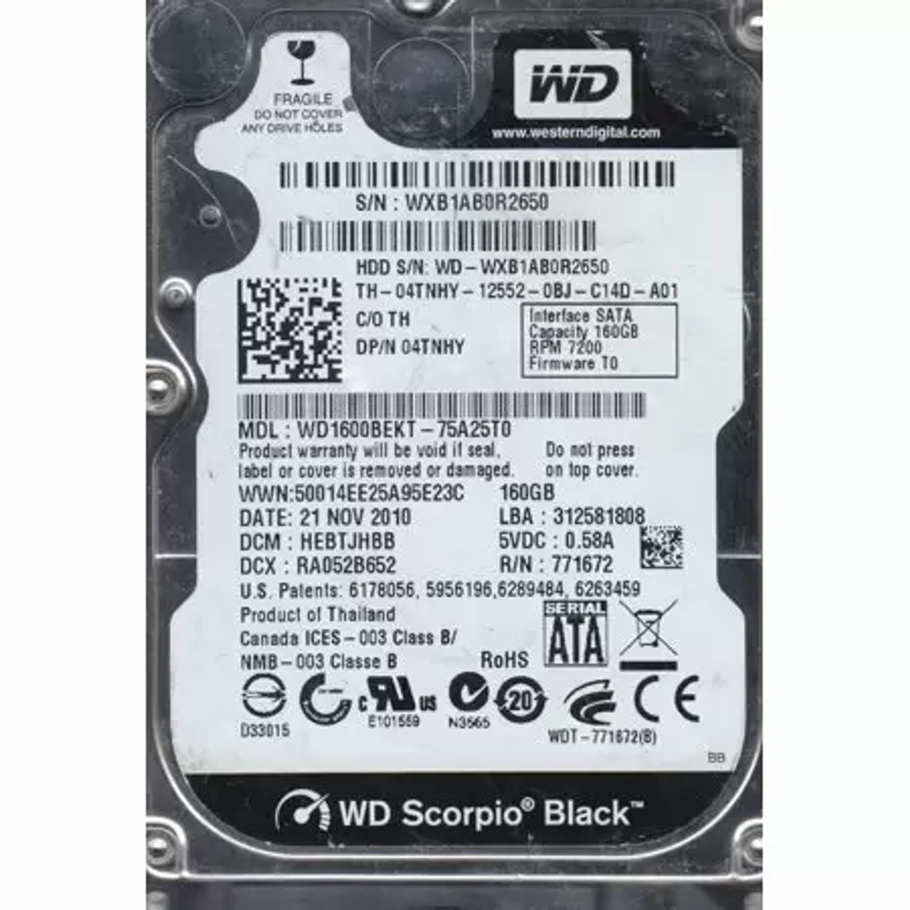 160GB Western Digital WD1600BEKT-75A25T0 7200rpm Internal Hard Drive (WD1600BEKT-75A25T0)