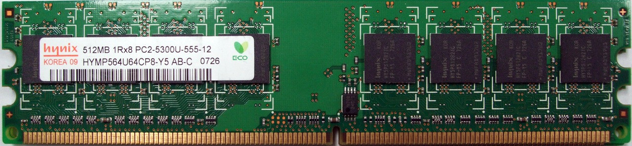 Hynix 512MB 1Rx8 PC2-5300 Desktop Memory Module (HYMP564U64CP8-Y5)