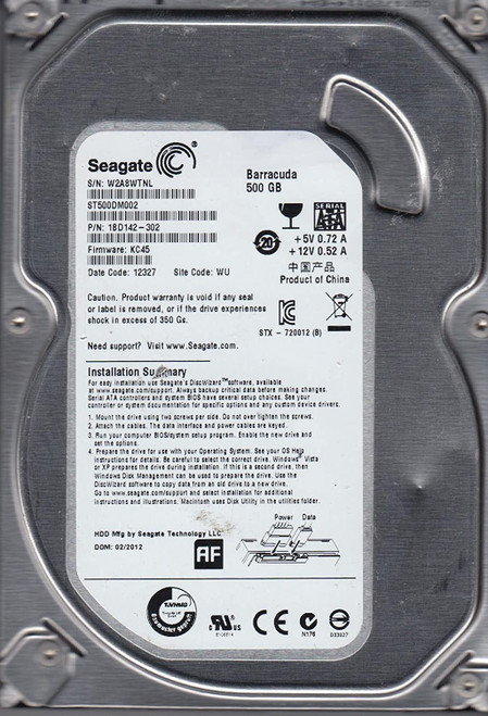 Seagate Barracuda 500GB 7200.12 6Gb/s 3.5" SATA Hard Drive ST3500413AS
