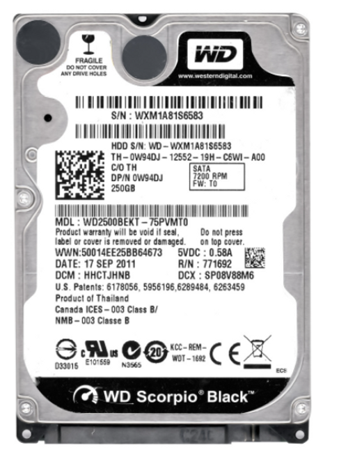 250GB Western Digital WD2500BEKT 7200rpm Internal Hard Drive (WD2500BEKT) Scorpio Black