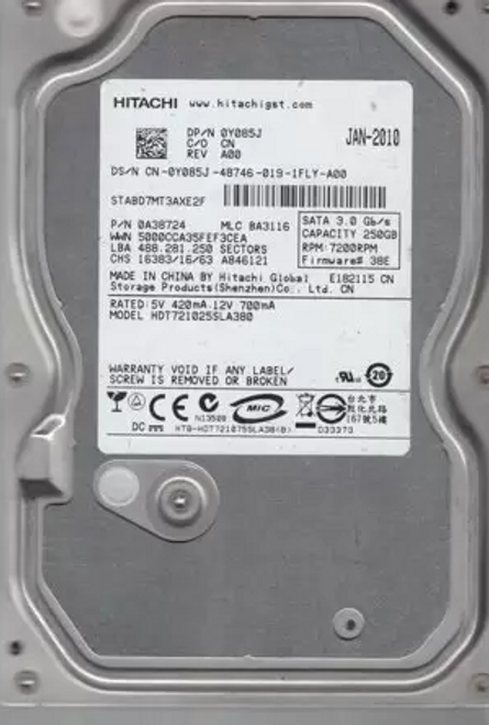 Hitachi HDT721025SLA380 3.5" 7200RPM Hard Drive (0A38006)