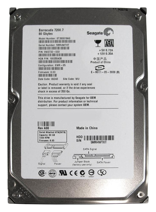 80GB Seagate Barracuda 7200RPM 8Mb 3.5 SATA 1.5Gb/s Hard Drive ST380819S