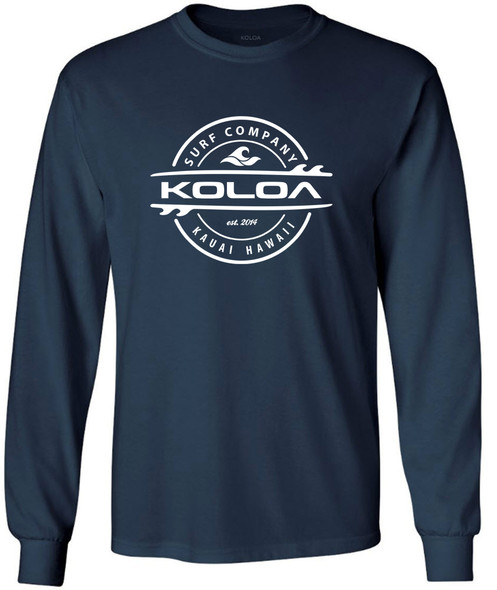 Navy / White logo -Long Sleeve Thruster Surfboards Logo Heavy Cotton T-Shirts. Regular, Big & Tall Koloa Surf Co. Navy / White logo -Long Sleeve Thruster Surfboards Logo Heavy Cotton T-Shirts. Regular, Big & Tall Koloa Surf Co.