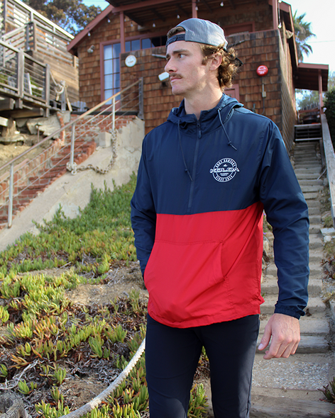 Koloa Wedge Quarter-Zip Water Resistant Windbreaker- Classic Navy/ Red Koloa Wedge Quarter-Zip Water Resistant Windbreaker- Classic Navy/ Red
