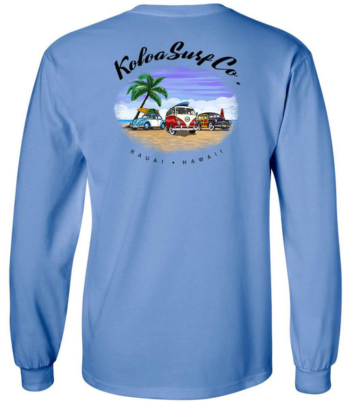 Koloa Beach Cars Long Sleeve T-Shirt - Carolina Blue