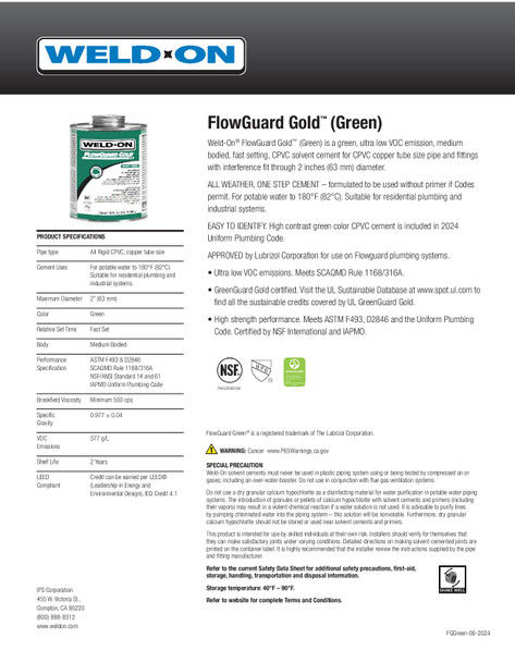 Weld-On FlowGuard Gold Green