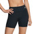 Women’s Speedo black training shorts with mid-thigh length and wide waistband, designed for swim training and active workouts.