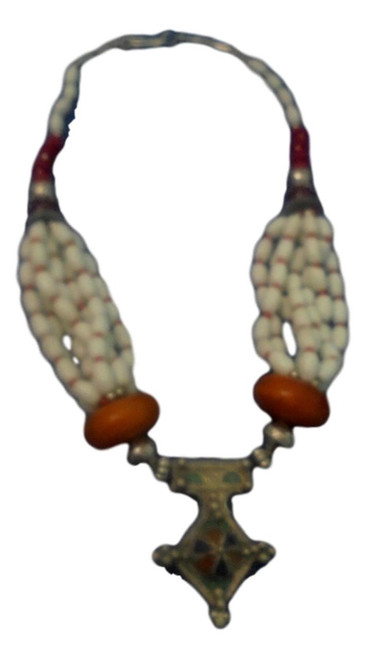 Handmade Berber Moroccan Amber Coral Enameled Cross Pendant Necklace JN21BA/3W-VMTZ-52R8