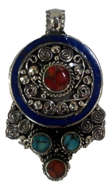 CORAL & TURQUOISE Lapis Lazuli Silver Plated PENDANT JP01TB