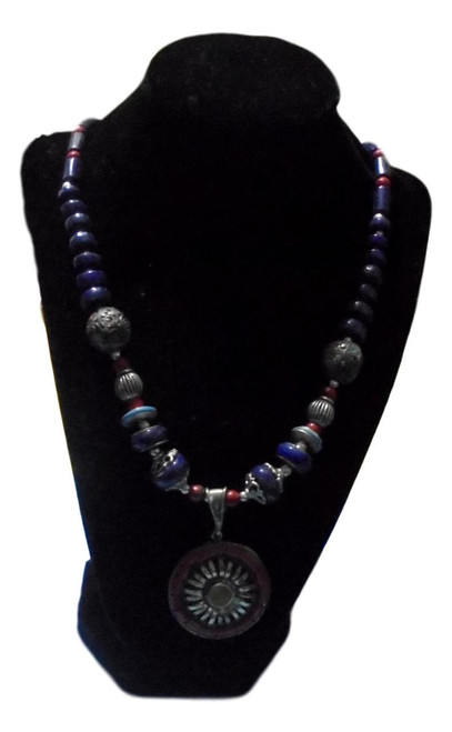 Handmade lapis lazuli coral ethnic  Nepal necklace 