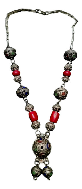 Moroccan african Berber enameled artisan Coral necklace XW-5M1J-52O7