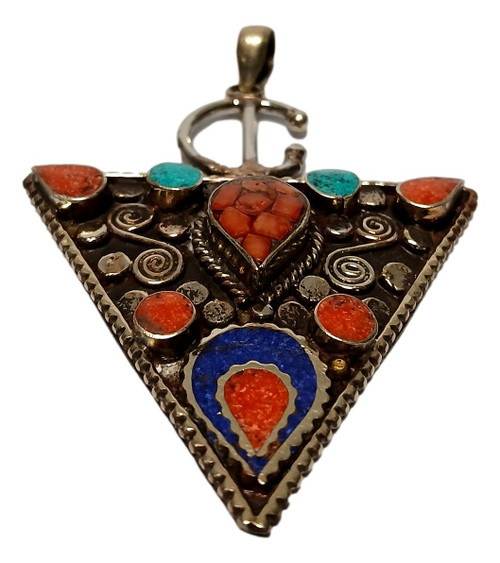Moroccan Berber Fibula Cross PENDANT Inlaid with Multiple Beads