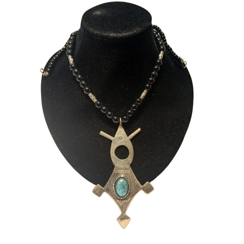 handcrafted African Tuareg Berber Cross Necklace turquoise stone
