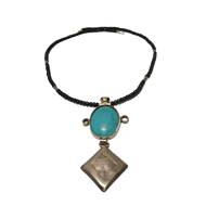 with Black Beads and Turquoise Oval Gemstone