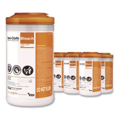 Sani-Cloth with Bleach Disinfecting Wipes, 7.5 x 15, Unscented, White, 65 Wipes/Canister, 6 Canisters/Carton