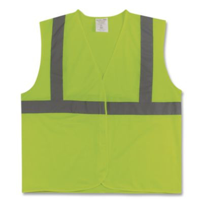 ANSI Class 2 Hook and Loop Safety Vest, Polyester Mesh, Large, Lime