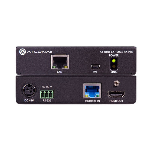 Atlona AT-UHD-EX-100CE-RX-PSE 4K/UHD HDMI over HDBaseT Receiver with Ethernet, Control, & PoE (328')