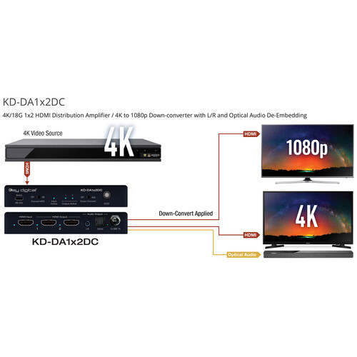 Key Digital DA1X2DC 1x2 4K HDMI Distribution Amplifier with Audio De-Embedding/Down Conversion Key Digital DA1X2DC 1x2 4K HDMI Distribution Amplifier with Audio De-Embedding/Down Conversion