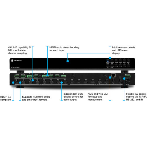 Atlona AT-HDR-H2H-88MA UHD 4K HDR 8 x 8 HDMI Matrix Switcher