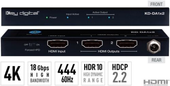 Key Digital 1x8 4K HDMI Distribution Amplifier with HDR10 & HDCP 2.2