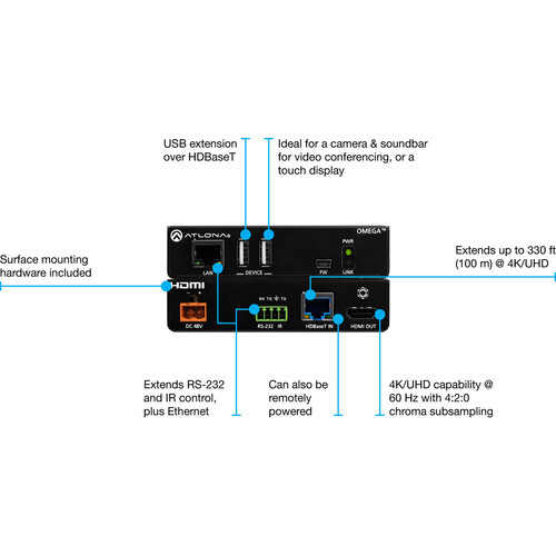 Atlona AT-OME-EX-RX Omega 4K UHD HDMI/USB-over-HDBaseT Receiver (330')