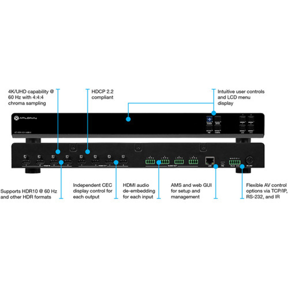Atlona AT-HDR-H2H-44MA 4K HDR 4 x 4 HDMI Matrix Switcher Atlona AT-HDR-H2H-44MA 4K HDR 4 x 4 HDMI Matrix Switcher