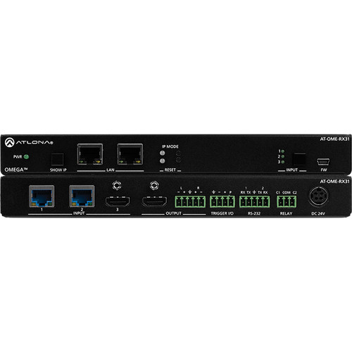 Atlona AT-OME-RX31 3×1 AV Switcher and Receiver with Scaler and Dual HDBaseT Plus HDMI Inputs