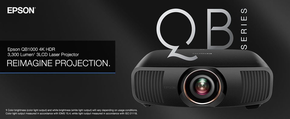 Epson QB1000 4K HDR 3,300 Lumen 3LCD Laser Projector – Black