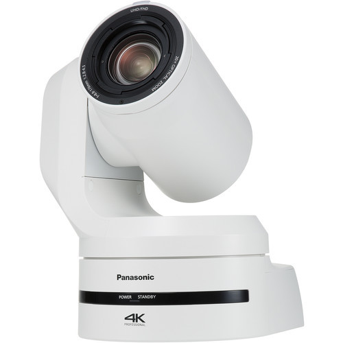 Panasonic AW-UE150 4K 60p PTZ Camera White body front view with 1-inch MOS sensor lens 3