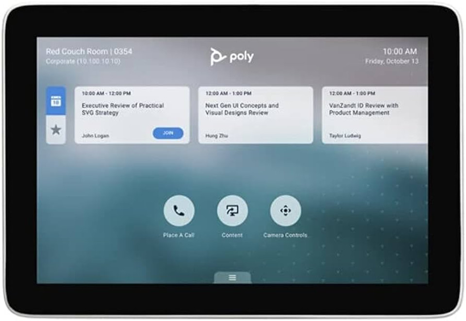 Poly TC8 Touch Controller 8-inch screen on a conference table Front