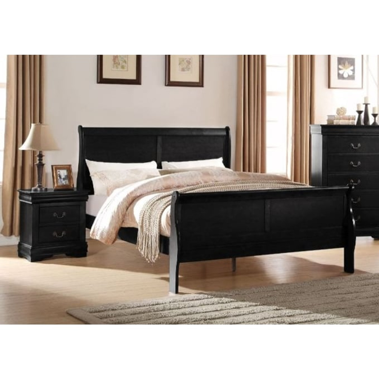 acme louis philippe eastern king bed in black