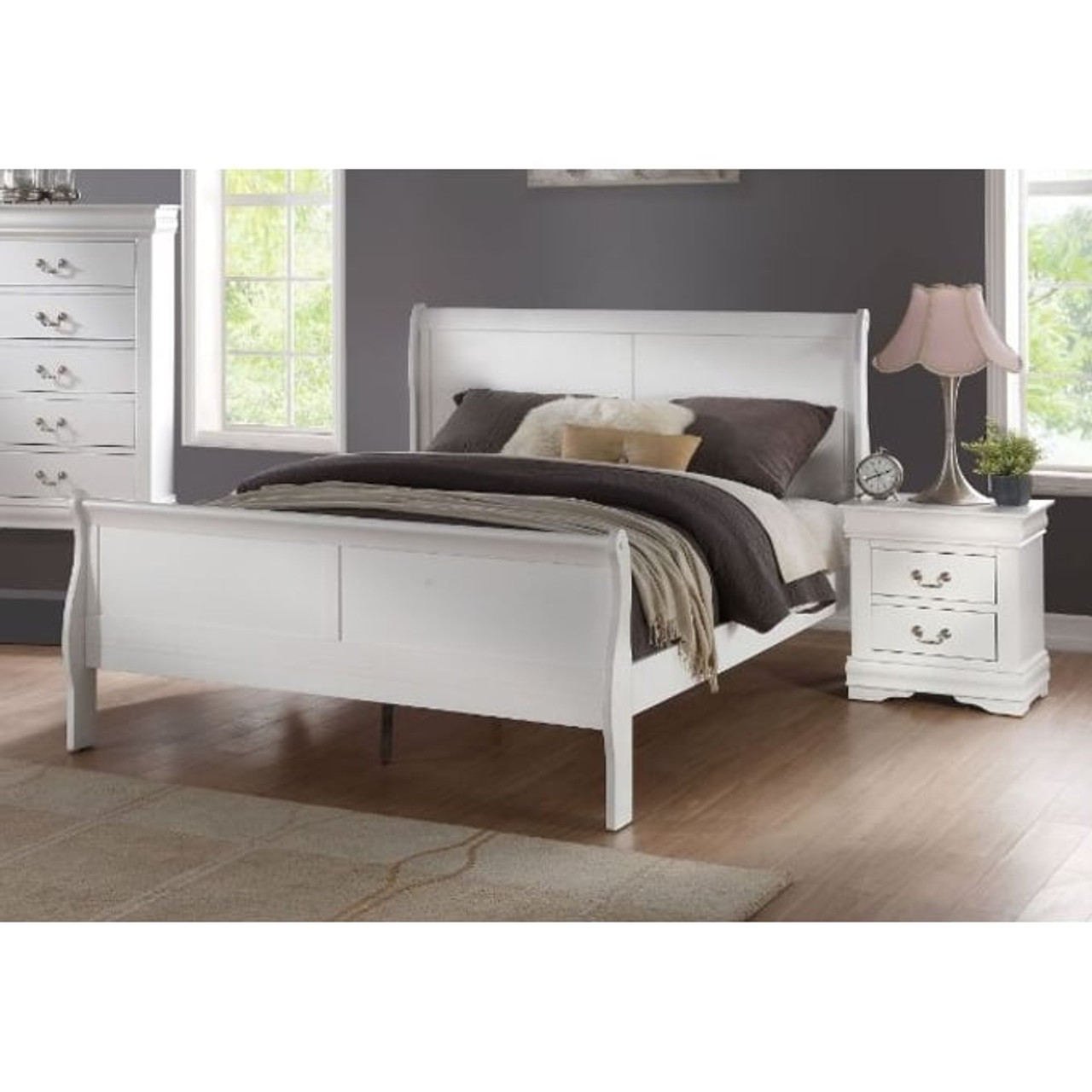 Acme Furniture Louis Philippe White Queen 4PC Bedroom Set With Bed