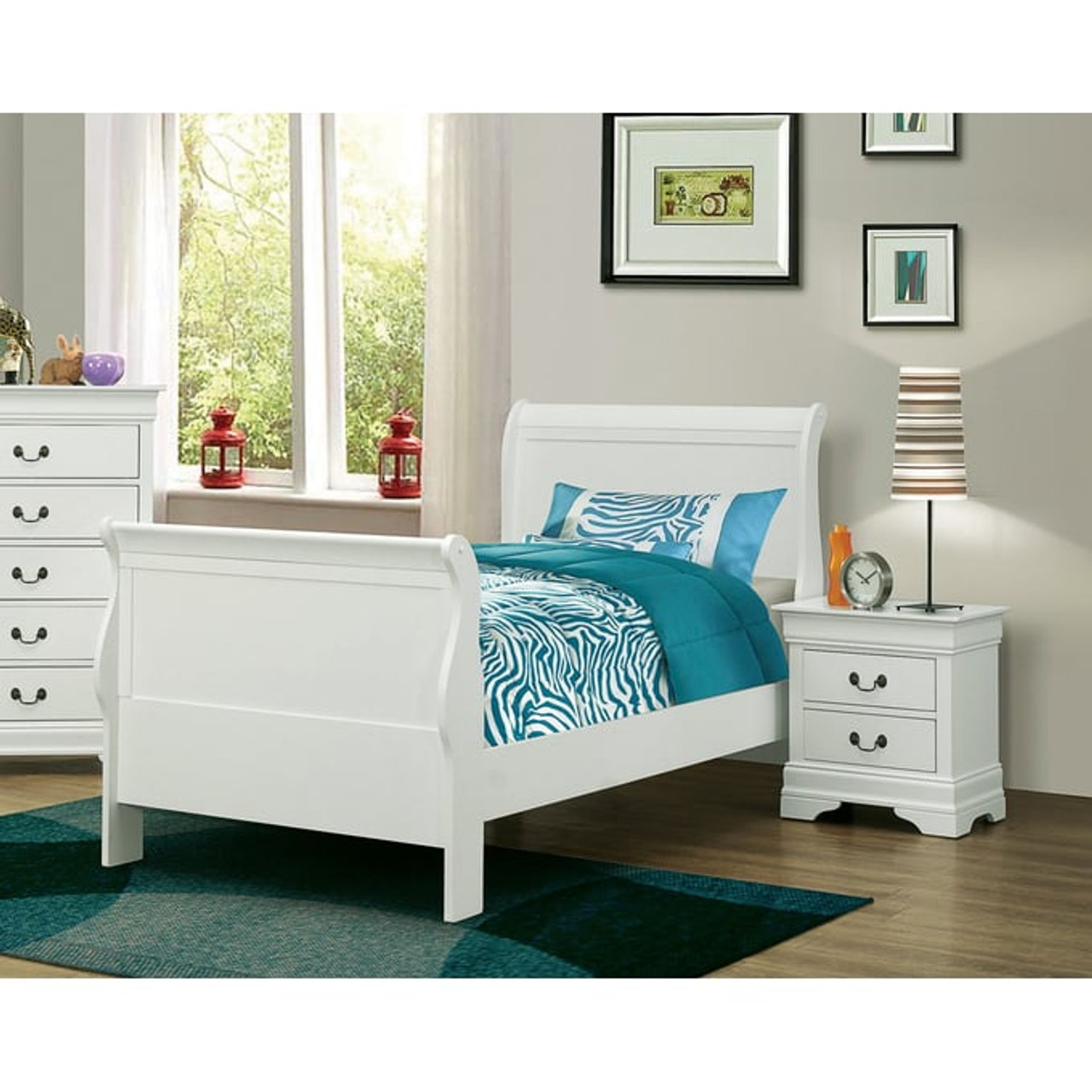 Glory Furniture Louis Phillipe Gray 2pc Bedroom Set with Twin Sleigh Bed