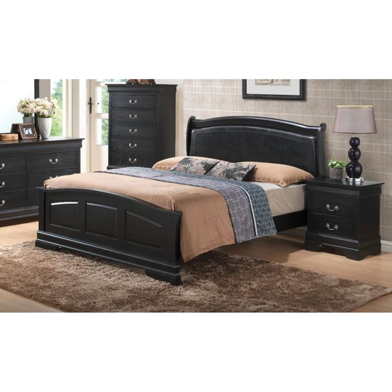 Glory Furniture Louis Phillipe Black 2pc Bedroom Set with Twin Storage Bed  - Miko Decor