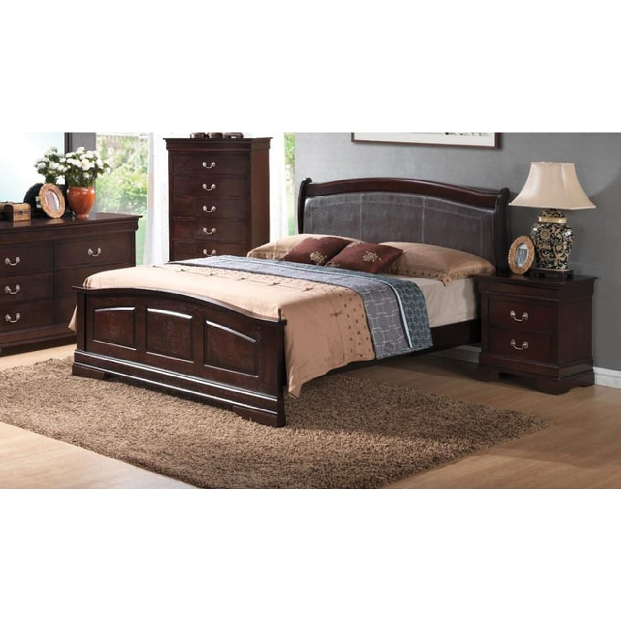 Glory Furniture Louis Phillipe Twin Panel Bed in Cherry