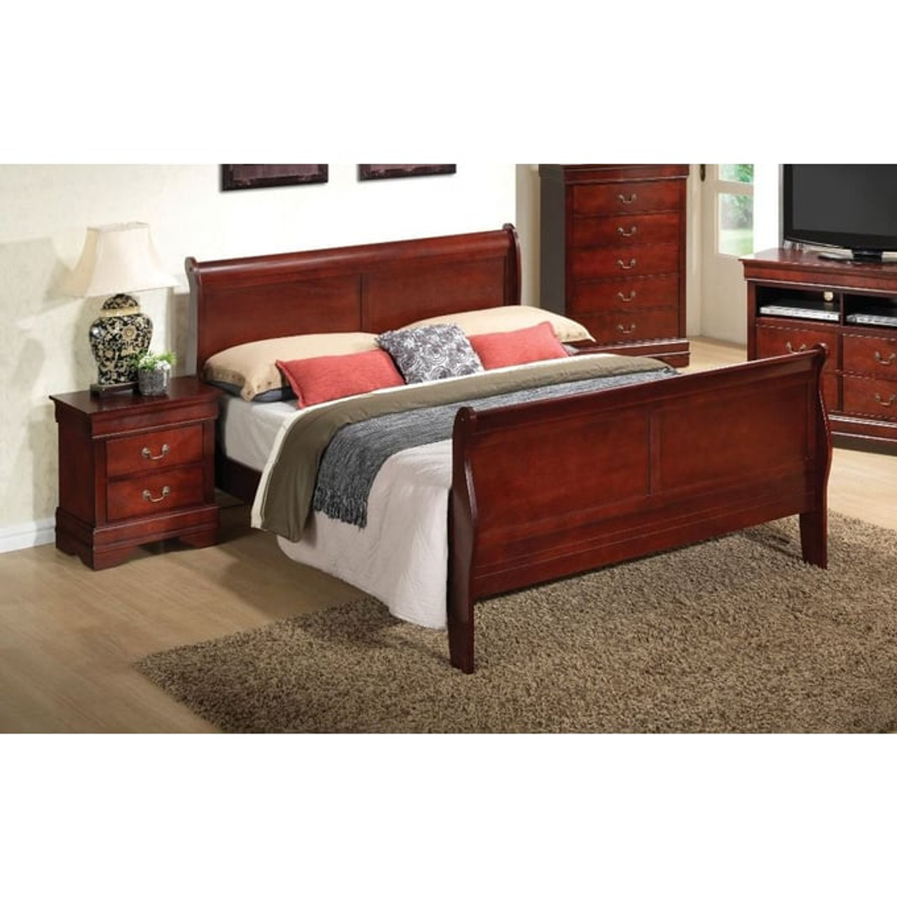 Glory Furniture Louis Phillipe Full Sleigh Bed in Cherry