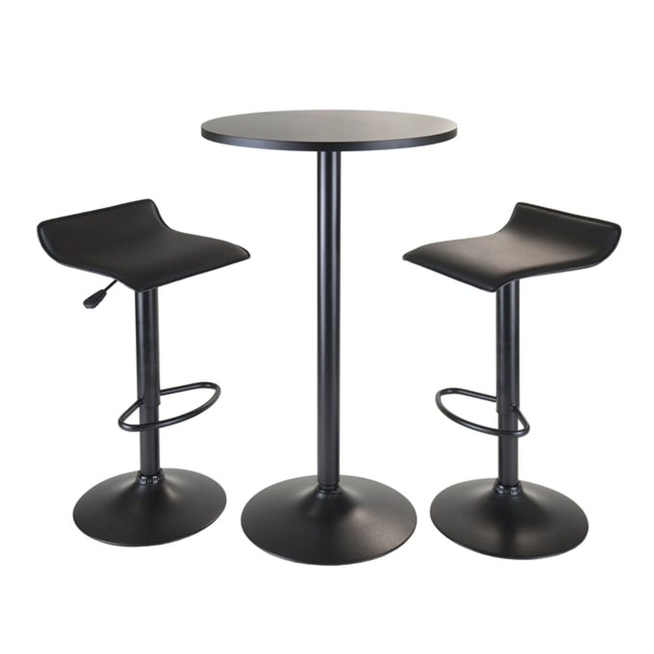 Winsome Obsidian Black Round 3pc Pub Table Set with Adjustable