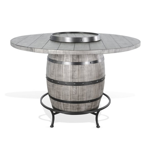 Purity Craft Isadora Gray Round Pub Table with Wine Barrel Base