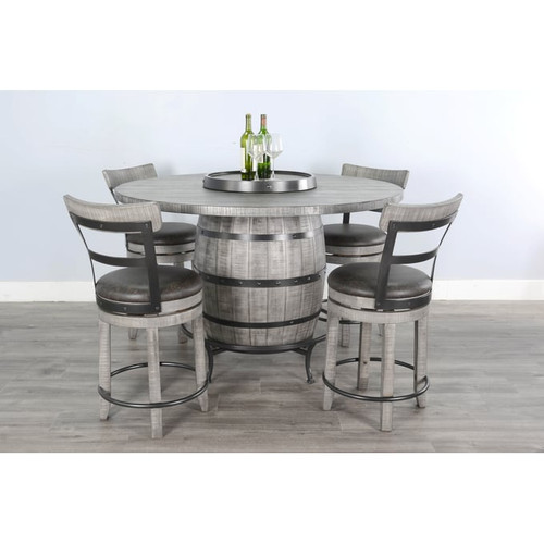 Purity Craft Isadora Gray Round Pub Table with Wine Barrel Base