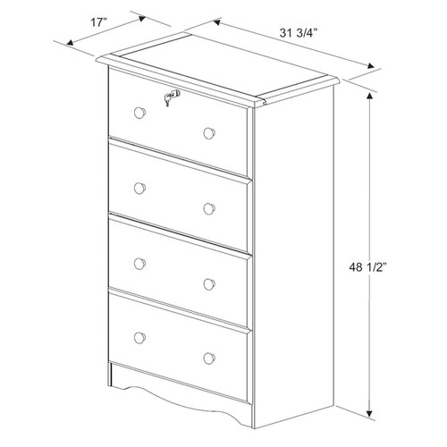 Palace Imports White Solid Wood 4 Jumbo Drawer Chests with Lock