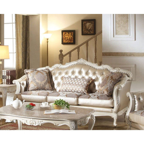 Acme Furniture Chantelle Rose Gold Pearl White Three Pillows Sofa