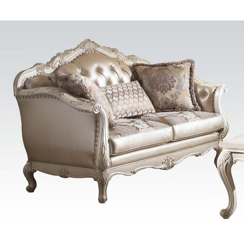 Acme Furniture Chantelle Rose Gold Pearl White Three Pillows Loveseat