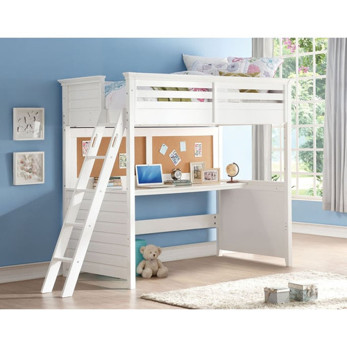 Acme Furniture Lacey White Twin Loft Bed with Desk