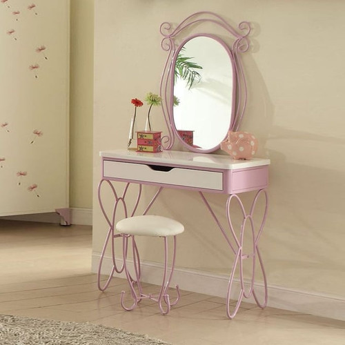 Acme Furniture Priya II White And Light Purple Vanity Set