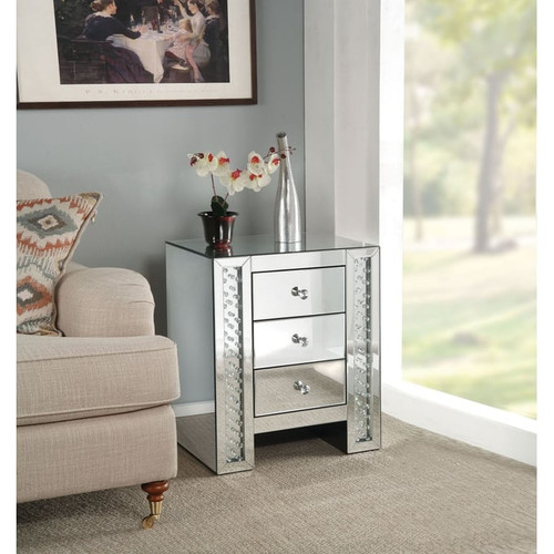Acme Furniture Nysa Mirrored Three Drawer End Table