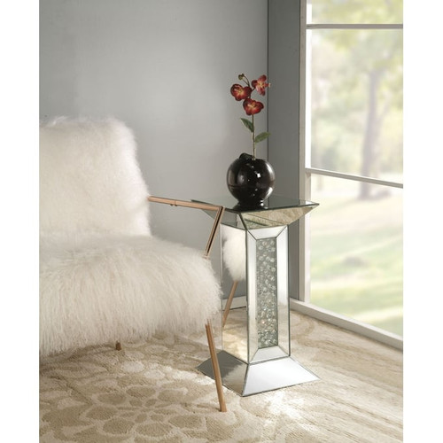 Acme Furniture Nysa Mirrored Crystals Pedestal Stand