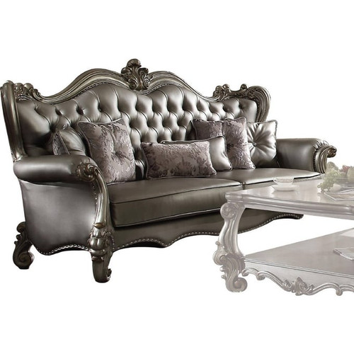 Acme Furniture Versailles Silver Antique Platinum Sofa with Six Pillows