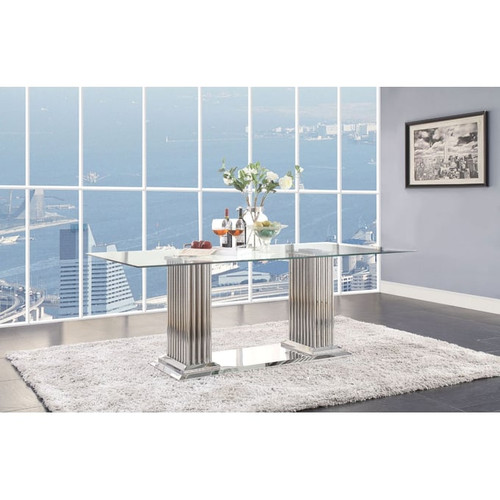 Acme Furniture Cyrene Clear Double Pedestal Dining Table